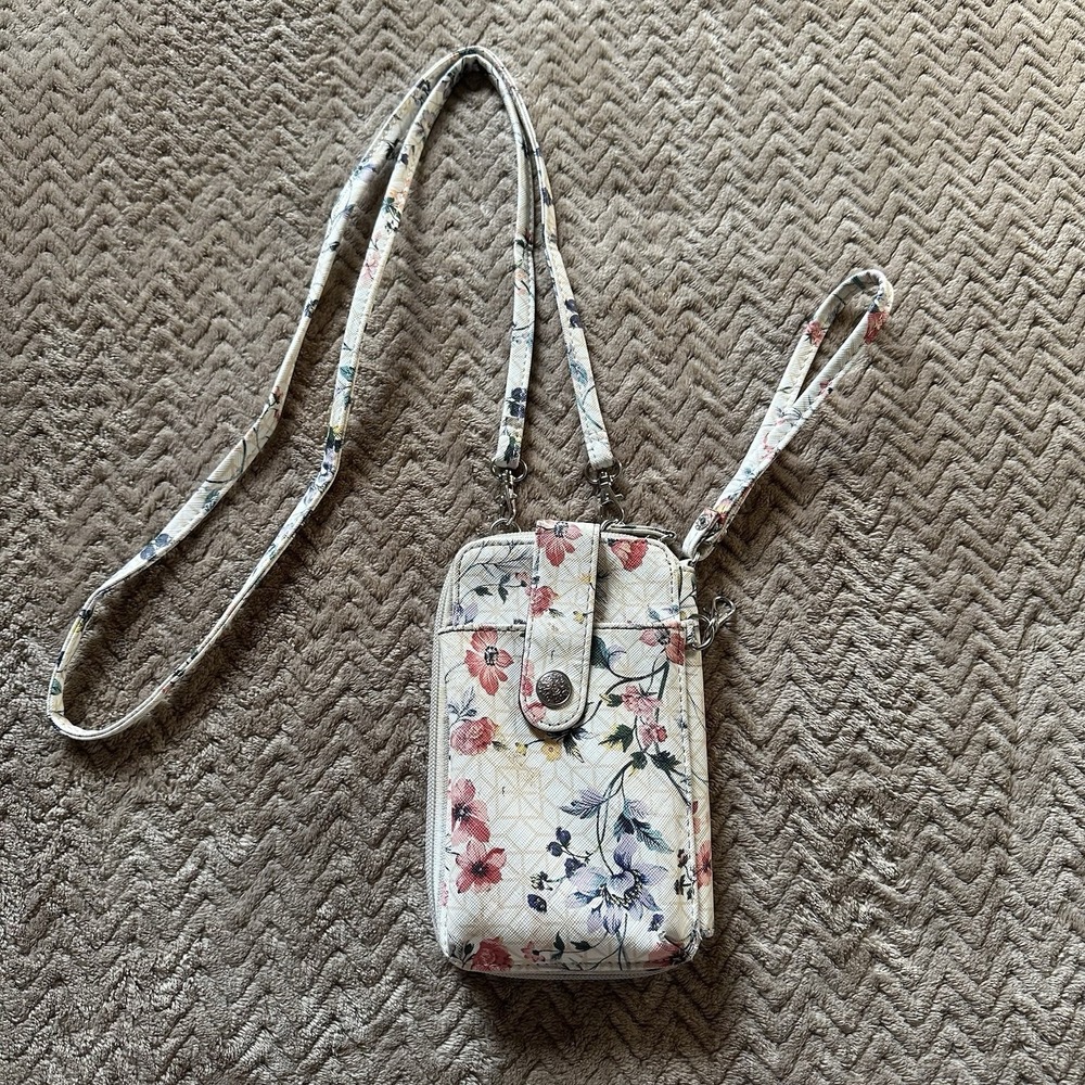 Guang Tong Cross-Body Cell Phone Wallet Purse Floral Vegan Leather